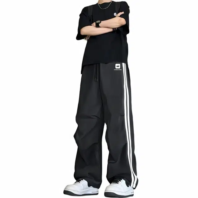 周同学 周杰伦 嘻哈街头美式垂感透气直筒百搭基础款户外伞兵冰感中腰系带休闲裤 男女同款