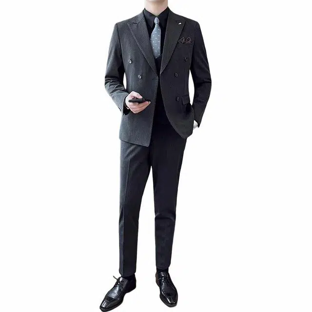 大白鲨 秋季修身休闲商务大码工西服男士礼服西装套装 男款