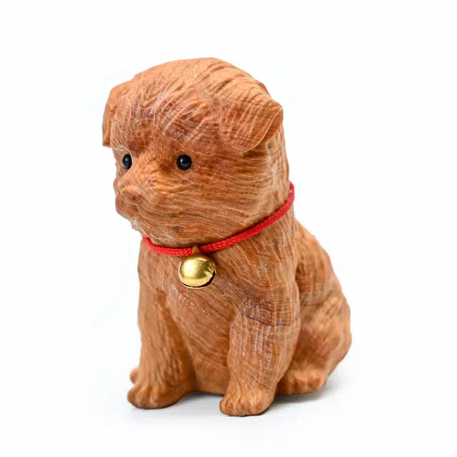 天纵 实木精雕可爱旺财田园犬桌面办公转运吉祥物装饰品  可爱招财生肖狗文玩盘玩手工艺品  国潮好运萌宠 崖柏 摆件 男女同款情侣款