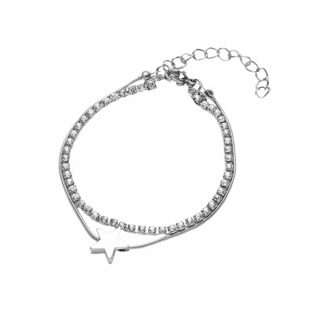 前方大荒野 星星满钻双层叠戴链时尚小众简约设计时髦氛围感日常通勤百搭精致气质独特可调节 锆石 手链 女款