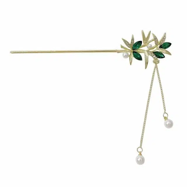 【风摇翠竹】 指尖瑰宝 中式国风清冷感竹叶流苏发钗国潮复古小众森系竹叶节节高升流苏步摇盘发旗袍发饰通勤日常 合金 发簪 女款