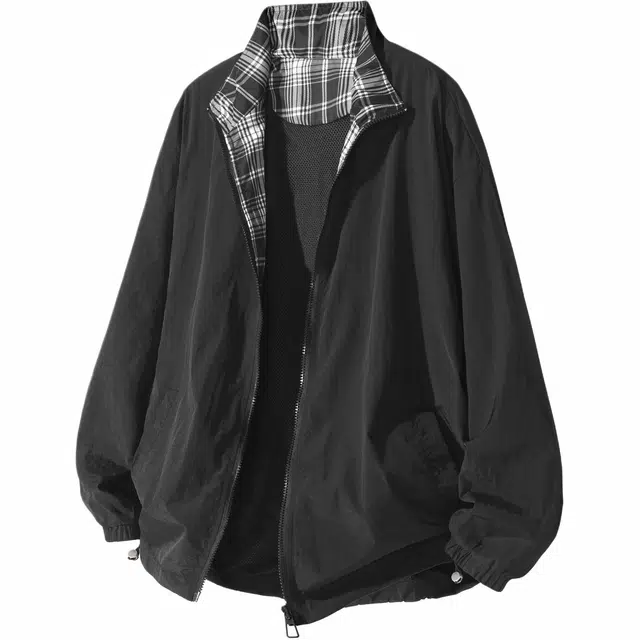 颂希尔 美式复古格子拼接立领防晒服 男女同款