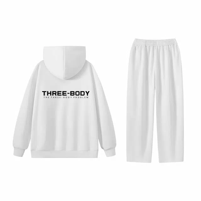 三体 到这里来吧系列 简约基础款字母印花宽松美式复古百搭连帽开衫长袖垂感自然直筒潮牌跑步健身篮球休闲运动套装 男女同款