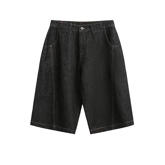 奇迹街区 牛仔简约日系运动五分宽松百搭休闲短裤 男女同款 黑色