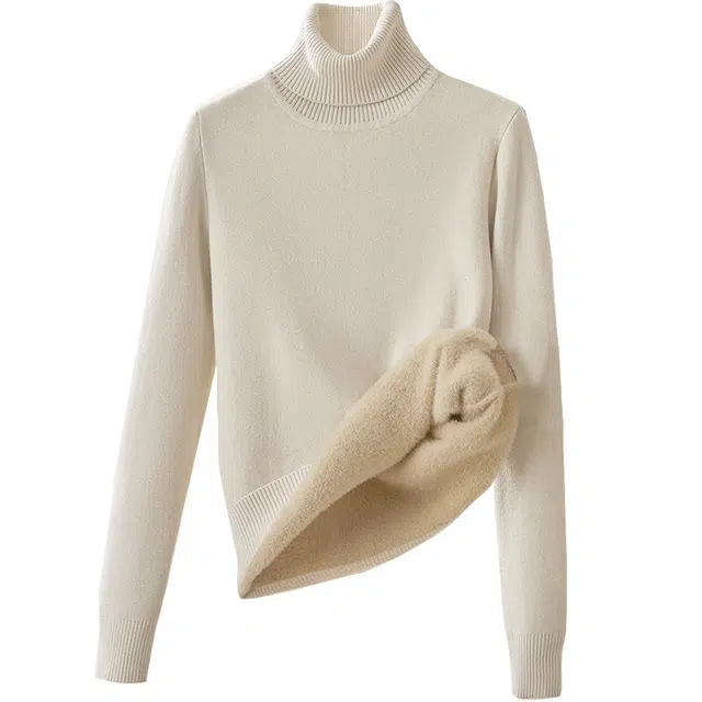 她池 高领修身简约加绒加厚内搭针织衫 女款