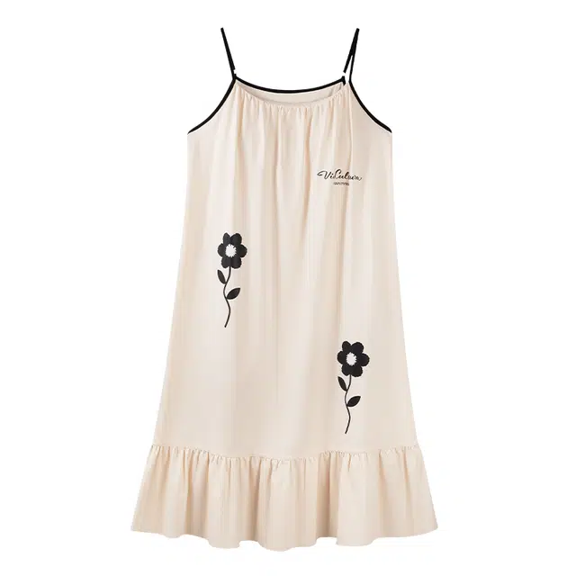 顶瓜瓜 带胸垫舒适简约甜美家居服无袖吊带睡裙 女款 图片色