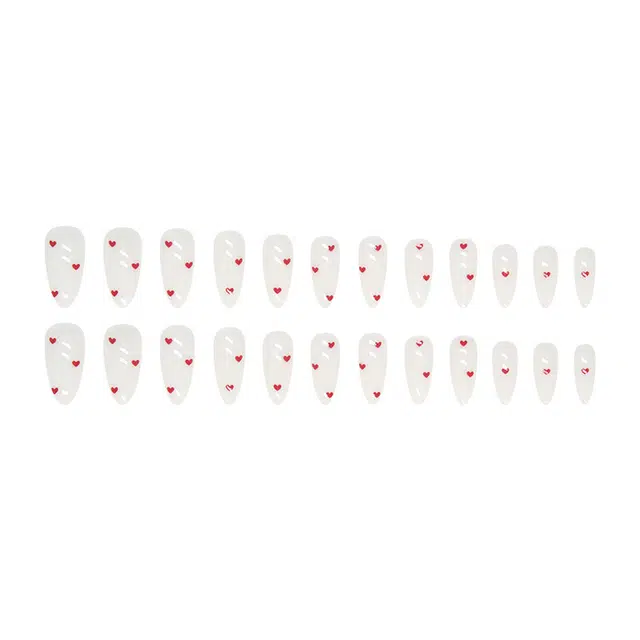 馨枕居 酸奶白搭配酒红爱心  穿戴甲 杏仁白色纯色 可爱