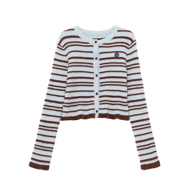 柏黛妃 条纹质感外搭舒适简约针织衫 女款 蓝色