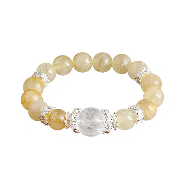 周百福 招财进宝 精致温柔冰透 高级感简约气质 小众设计感百搭 能量加持转运串珠#好运 金发晶 手串 女款