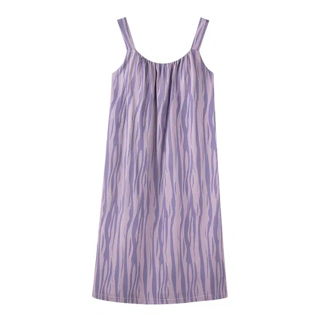 顶瓜瓜 带胸垫舒适无袖条纹中长裙家居服睡裙 女款 图片色