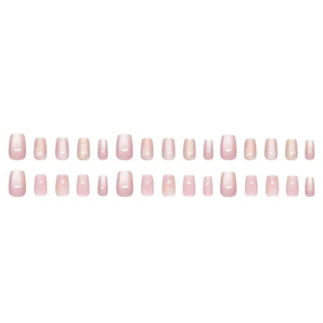 馨枕居 粉白不规则简约猫眼干净显白  穿戴甲 短款粉色渐变