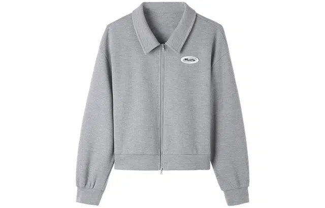 嬉皮少女 外套肌理华夫格面料个性撞色贴标长袖卫衣 女款 灰色