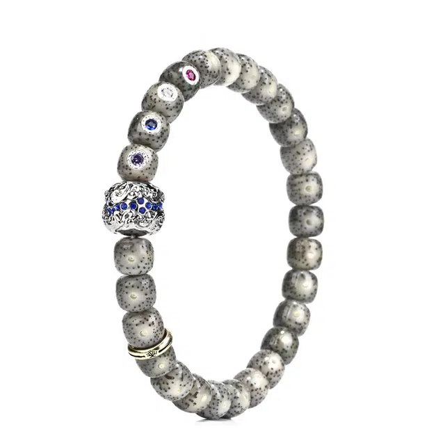 钰澜文玩 龙虎山毛感料镶嵌+水纹珠搭配款佛珠手把件 星月菩提 手串 男女同款情侣款