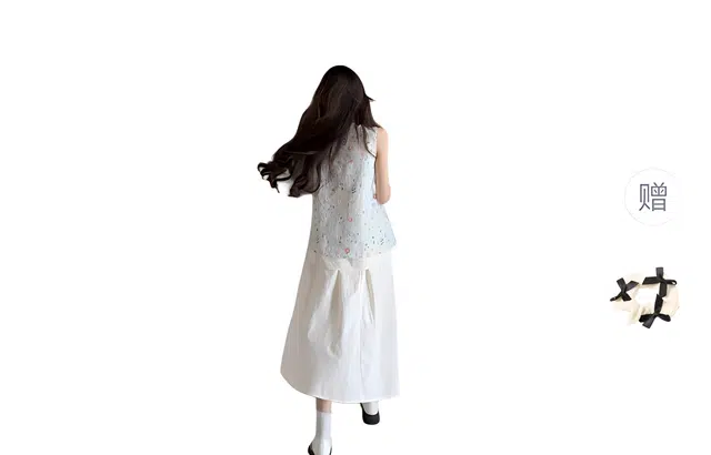 舒适百搭休闲简约优雅气质刺绣甜美风夏季法式碎花无袖背心上衣搭配高腰半身裙两件套裙装套装 女款