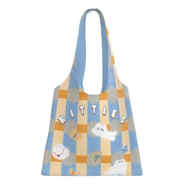 奥松 可爱奶蓝咪慵懒风松弛感 绒面科技布 单肩包 常规 男女同款情侣款 蓝色