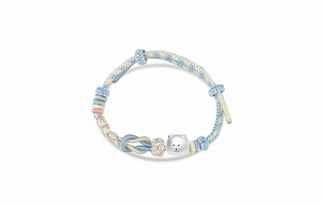 【S999纯银】 牧言 自嘲熊 萌趣可爱卡通简约小众设计高级感 立体磨砂小熊镂空交织如意结双色编绳 恋爱好运 足银 手绳 男女同款情侣款