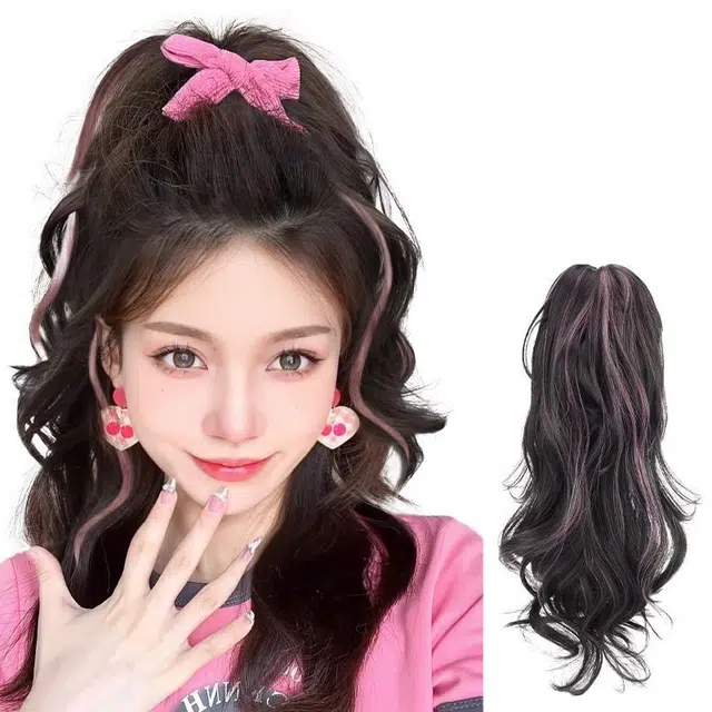 时影 挑染半扎瀑布卷发假发 仿真发马尾女高颅顶抓夹