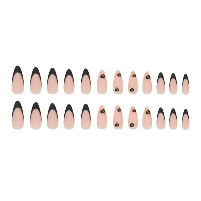 馨枕居 黑色爱心磨砂  穿戴甲 杏仁裸色纯色 法式