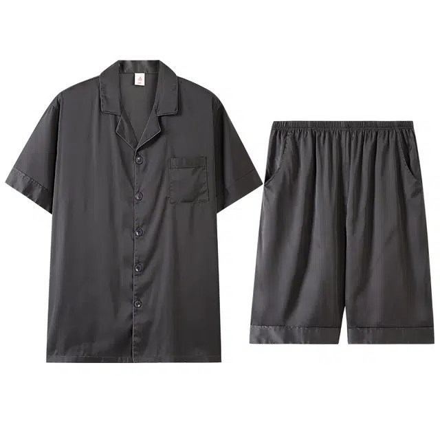 潞优野 短袖薄款高级感家居服纯色睡衣套装 男款 深灰