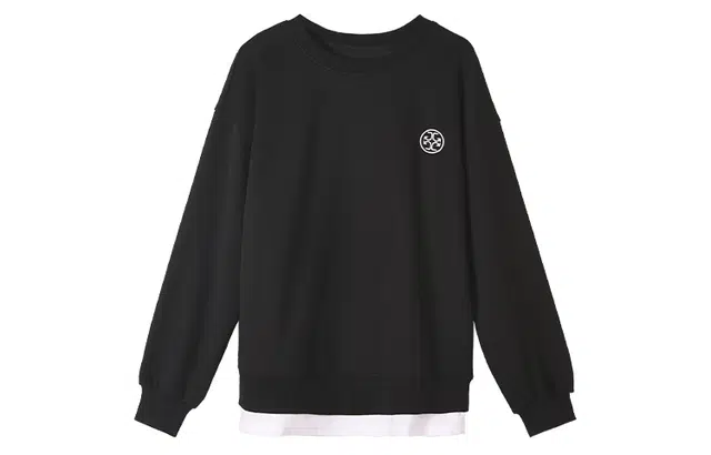 嬉皮少女 学院风拼接假两件内搭减龄上衣圆领卫衣 女款 黑色