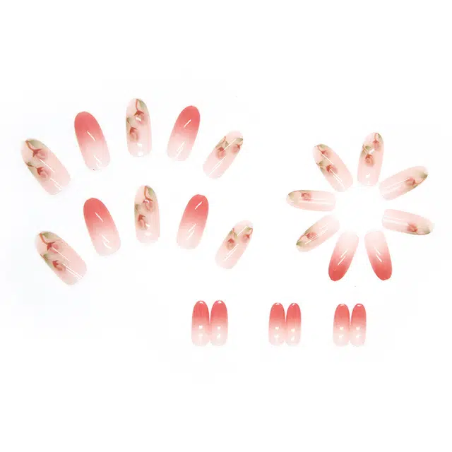 馨枕居 冰透圆头  穿戴甲 长款粉色渐变 镜面