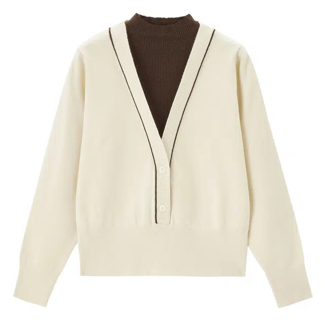 佐丹奴 假两件拼色半高领宽松长袖针织衫 女款