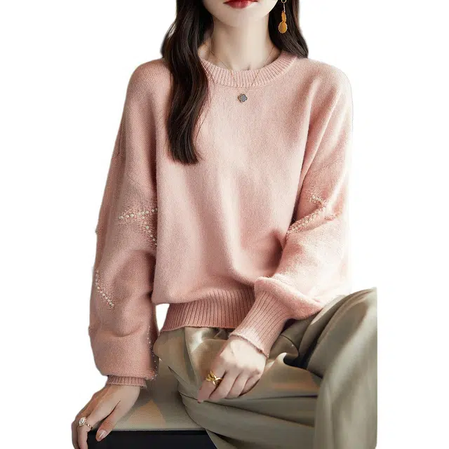 【dme】 纯色圆领宽松针织衫 女款 古粉