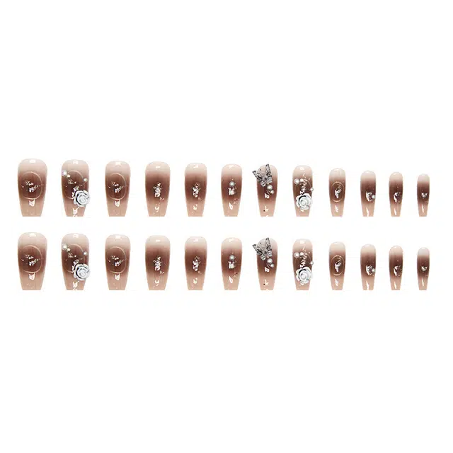 馨枕居 深色系显白芭蕾水晶蝴蝶山茶花  穿戴甲 长款黑色晕染 无痕透明