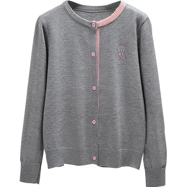 丝柏舍 单排扣撞色显瘦上衣圆领简约长袖针织衫 女款