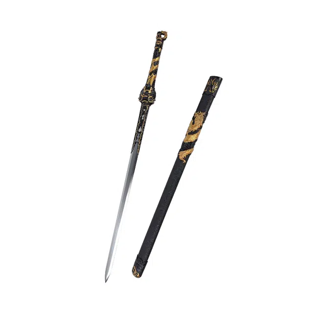 天子剑 金龙环首剑泉刀剑金属装具高锰钢刃长剑杉木包布鞘未开刃 成品模型