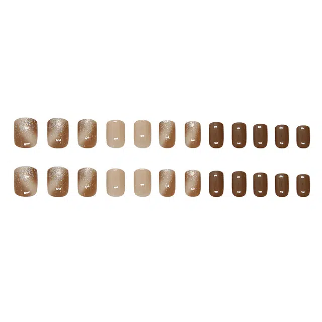 馨枕居 优雅时尚少女温柔  穿戴甲 短款咖色晕染 细闪