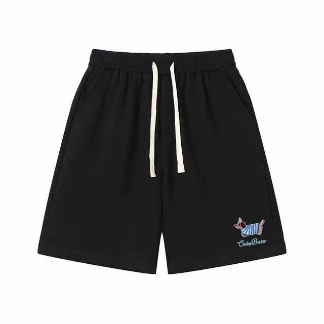 卡皮巴拉小黄豚 美式复古趣味腊肠狗字母刺绣重磅百搭潮流宽松五分裤篮球运动休闲短裤 男女同款