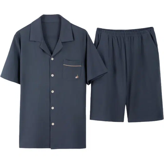 潞优野 透气舒适简约夏季短袖睡衣套装 男款