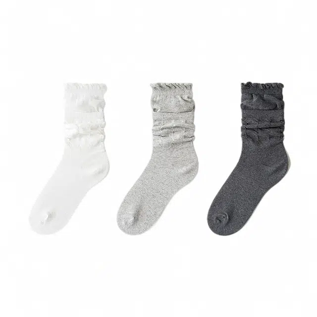 恒源祥 双罗口堆垂感松口纯色中筒袜 女款 组合装