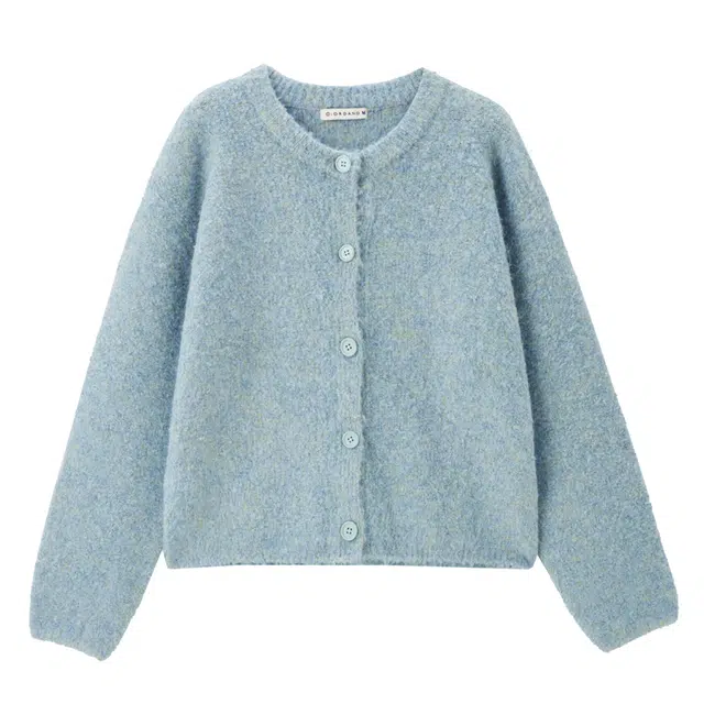 佐丹奴 圈圈花纱毛织圆领开襟超宽松针织衫 女款 蓝色