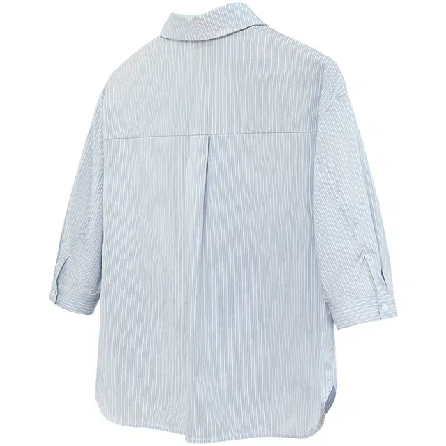 她池 潮流印花简约舒适百搭七分袖衬衫 女款 蓝色条纹