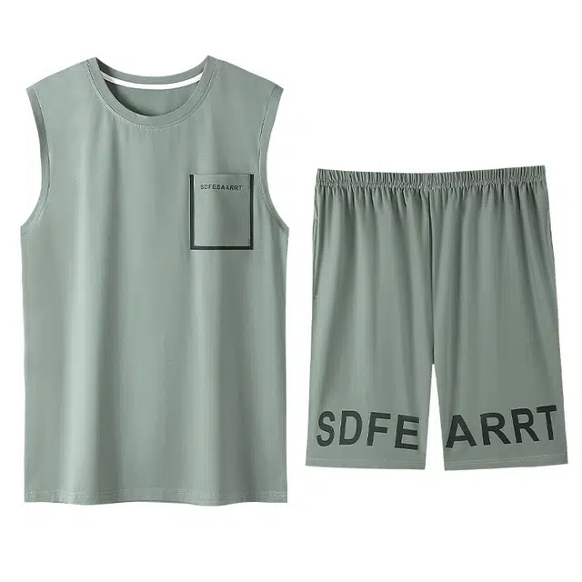 潞优野 圆领舒适无袖背心短裤睡衣套装 男款
