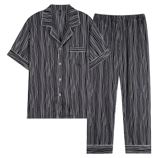 潞优野 冰丝短袖长裤休闲睡衣套装 男款 黑色