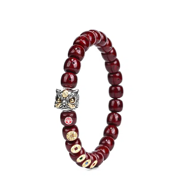 钰澜文玩 麒麟降瑞朱供镶嵌单圈文玩手把件 菩提根 手串 男女同款情侣款