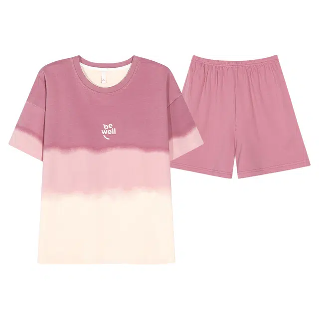 花蔓色 休闲百搭家居服带胸垫短袖上衣柔软舒适亲肤三分裤睡衣套装 女款 粉色