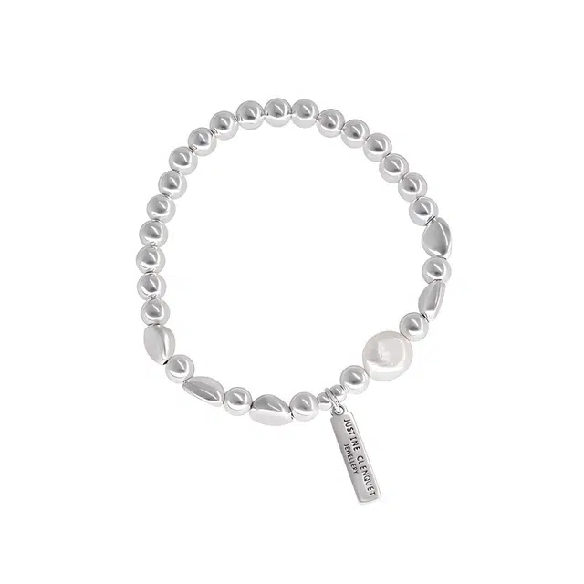贝诗珠宝 不规则银豆吊牌 弹力轻奢小众手饰品 精致手饰 淡水珍珠 珍珠手串 女款