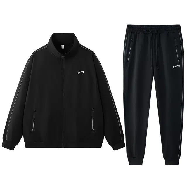 贵人鸟 纯色螺纹袖口拉链口袋立领长袖束脚长裤休闲运动套装 男女同款