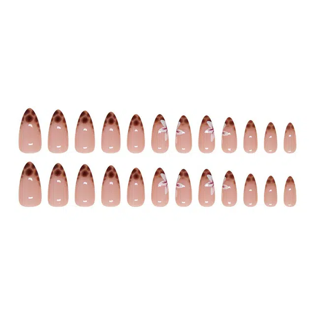 馨枕居 兰花豹纹可拆卸  穿戴甲 尖型裸粉纯色 法式