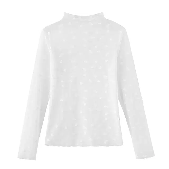 花栗鼠小姐 纯色半高领甜美打底叠穿针织衫 女款 蕾丝白