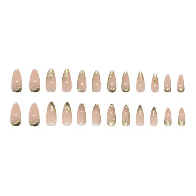 馨枕居 立体鎏金珍珠  穿戴甲 杏仁桃色纯色 爆闪