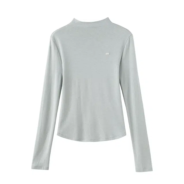 花栗鼠小姐 肤感内搭 日常简约百搭基础半高领精致设计感蝴蝶结贝壳珠片正肩弧形下摆修身柔软打底内搭针织衫 女款