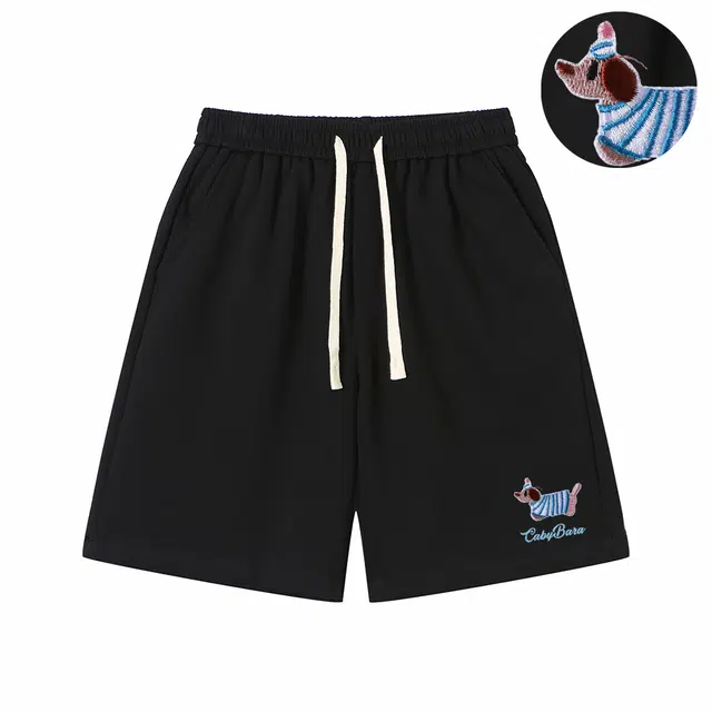 卡皮巴拉小黄豚 美式复古趣味腊肠狗字母刺绣重磅百搭潮流宽松五分裤篮球运动休闲短裤 男女同款