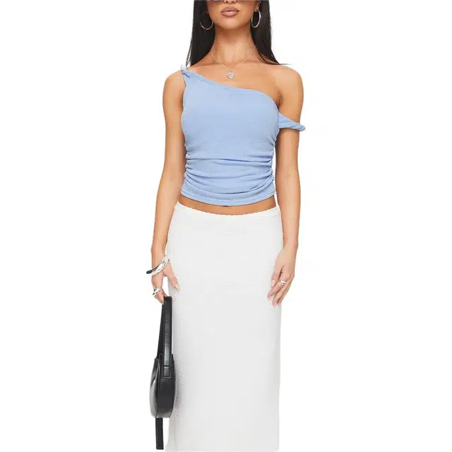 PRINCESS POLLY MESSENGER ONE SHOULDER TOP BLUE