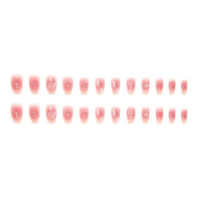 馨枕居 长岛冰茶短芭蕾立体浮雕山茶珍珠极光  穿戴甲 杏仁纯色裸色 镜面