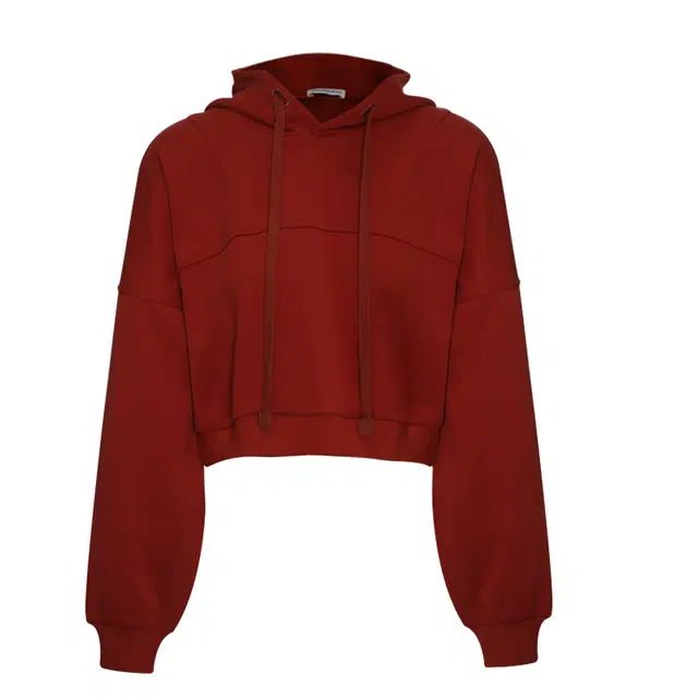 小小拉 短款连帽设计感宽松套头卫衣 女款 红色